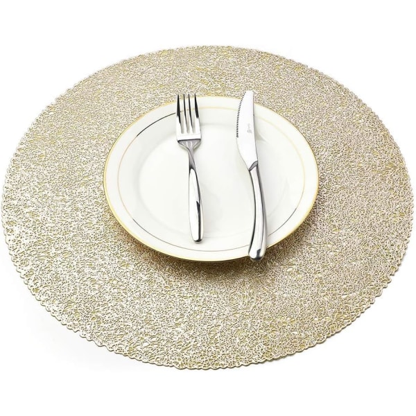 4 st rund bordstablett, värmebeständig halkfri middagsmatta glasunderlägg skål skål matta dekoration gyllene en one size(guld en one size)