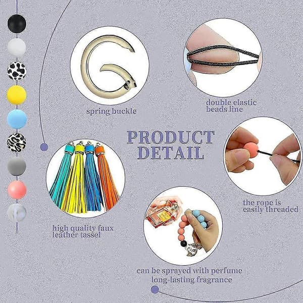 Perlesett for armbånd bil håndleddsnøkkelring, 15 mm rund perle elastisk nøkkelring for kvinner