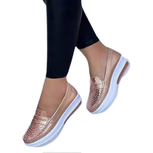 Kvinnors Platform Sneakers Runda Tå Slip-on Skor PU Tillverkade för Daglig Casual Rose Gold 40