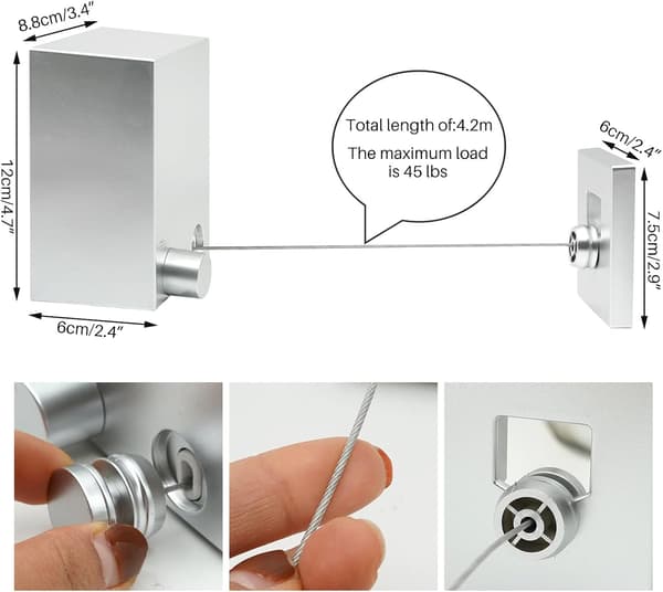 Retractable Clothesline with LED 4.2m Adjustable Retractable Clothesline
