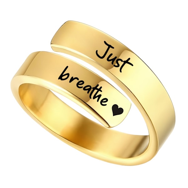 Just Breathe-ring för kvinnor, justerbar hjärtring, spiralformade helande ringar i rostfritt stål, inspirerande och hjärtkänslig gåva golden A