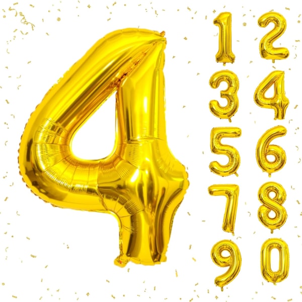 40 tums guld helium mylar folie nummer ballonger, nummer 4 ballong för födelsedagsdekorationer för barn, tillbehör till jubileumsfestdekorationer