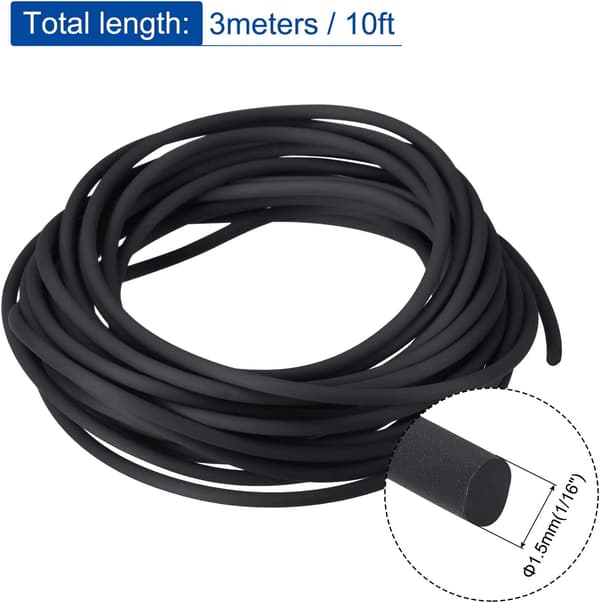 Solid Rubber Cord 3m 1.5mm (1/16\") Diameter Matte Black Hose for DIY Crafts, Beading, Necklaces, Bracelets