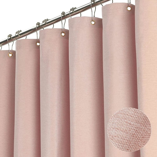 Linen Textured Heavy Duty Fabric Shower Curtain Set with 12 Plastic Hooks, Wrinkle Free, Rust Resistant, Bath Curtains for Bathroom, 72x78, Blush