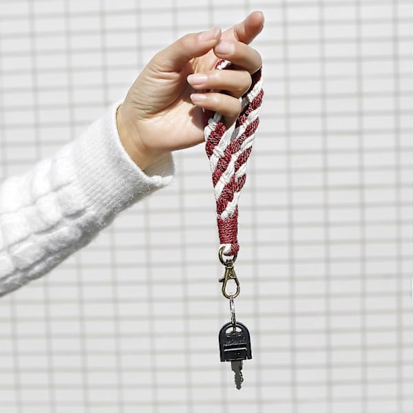 Håndvævede Boho Macrame Nøgleringe Charms Bilnøgle Dekoration Håndledsrem Vinrød