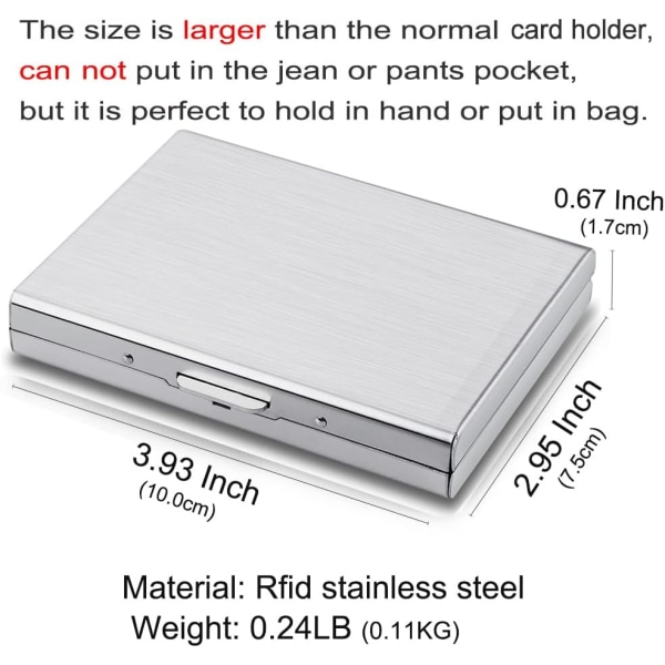 RFID Kredittkortholder Beskytter Metall Kredittkortlommebok Visittkortholder for Menn Kvinner Gaveeskepakke (Sølv)