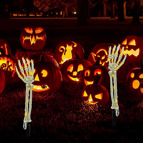 Halloween Dekoration Skelet Hånd Dekorationer, 2 Pak Realistiske Skelet Arm Stakes, Lysende Skræmmende Hænder Knogle Lysende Feriefest NO LIGHT
