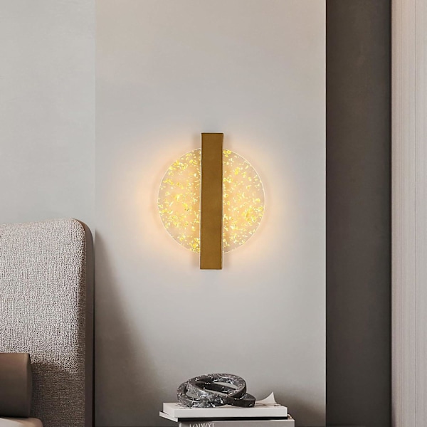 6W Dimbar LED Vegglampe, Moderne Innendørs Aluminium Vegglampe, LED Vegg Sengelampe, Gull Rund Akryl Vegglampe for Stue, Soverom, Trapper, H
