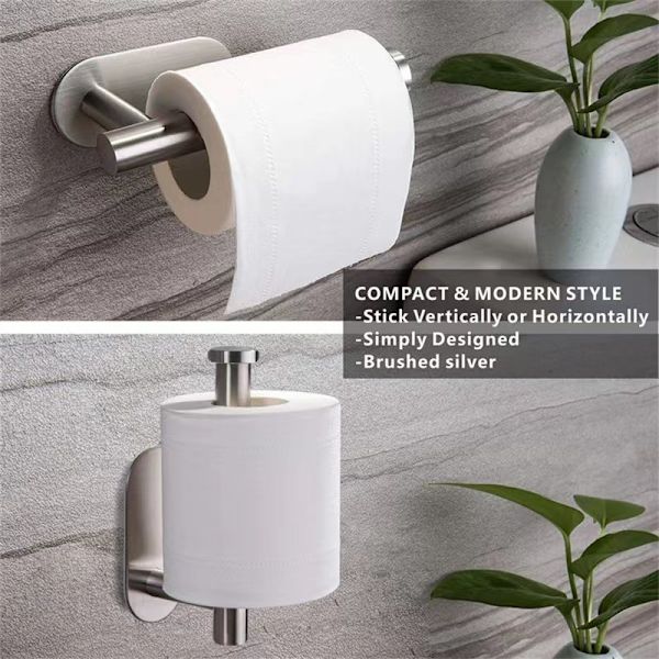 Toiletpapirholder Selvklæbende, SUS 304 Rustfrit Stål til Badeværelse, Toilet, Køkken, Vandtæt Rustbestandig - Ingen Boring