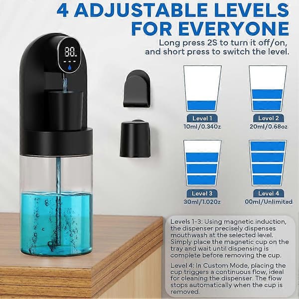 Automatisk mundskylledispenser til badeværelset, 600 ml (21,12 Oz) Berøringsfri Smart Mundskylledispenser til hjemmet Børn Sort