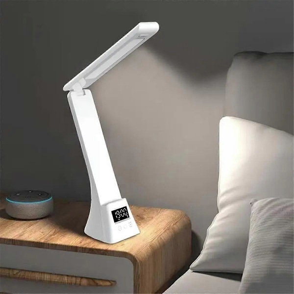 Genopladelig Skrivebordslampe Øjenbeskyttende Skrivebordslampe med LCD-display Foldbar Arm Øjenbeskyttende Bordlamper Hvid
