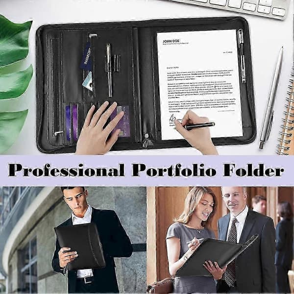 Læder Padfolio Portfolio Mappe Organizer med 20-siders Notesblok & 13-tommer Tablet Sleeve, Passer til A4-størrelse til Mænd og Kvinder