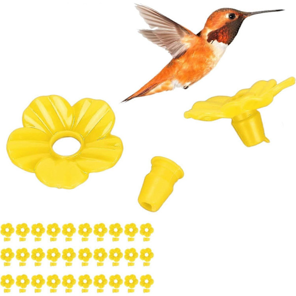 30 STK Kolibri Foderautomater Erstatningsblomster, Farverige Kolibri Foderautomat Erstatningsdele til de fleste Kolibri Foderautomater (Gul)