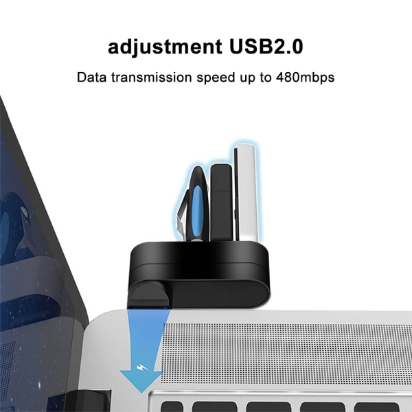 Premium 3-porters ABS Mini USB 3.0 Hub roterende 90°/180° USB HUB Kreativ Hub-svart