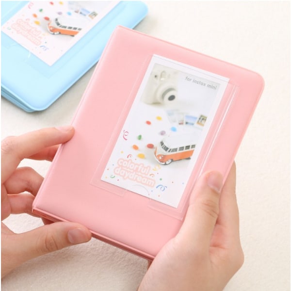 64 pocket mini photo album, suitable for Fuji Instax Mini 7s 8 8+ 9 25 26 50s 70 90 instant camera and business card (16 pages)-pink.