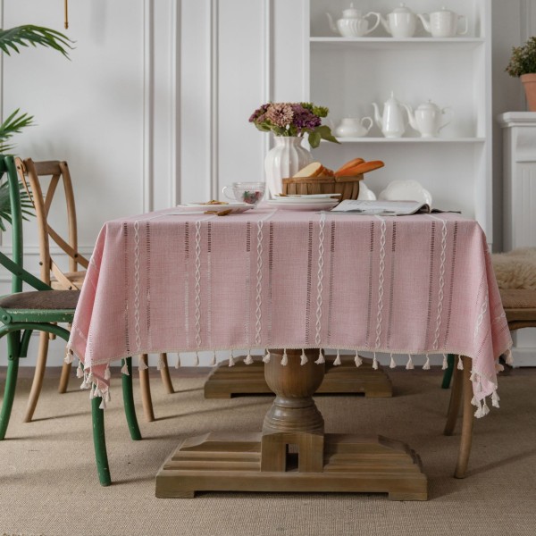 Anti-föroreningsduk bordsduk linne bomull tofs broderad duk som används för soffbord, picknick, kök och kontorsdekoration (140 x 140 cm)