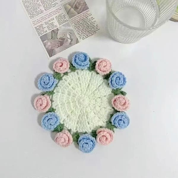 DIY Hæklekit Rosenbuket Hæklede Brikker Startkit Blomsterbrik Hæklekit til Håndarbejde Rød rose Red rose