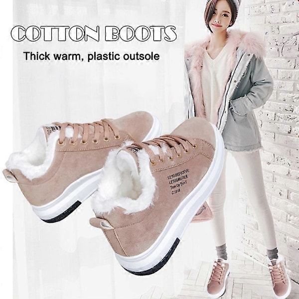 Damskor Varma Stövlar Casual Snörning Ankle Boots Utomhus Anti-Halk Boots Vinter Brown 36