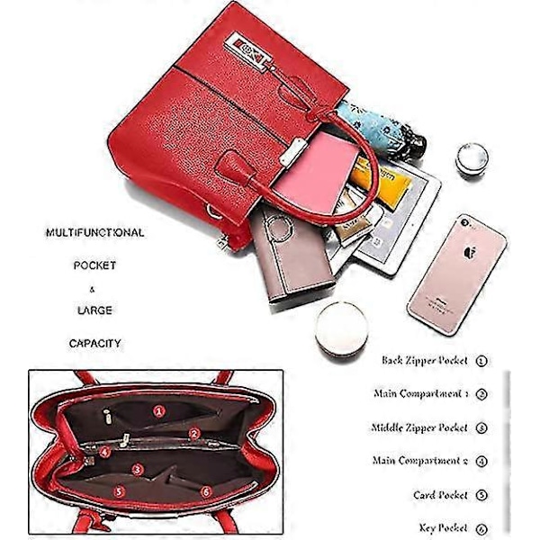 Naisten olkalaukku käsilaukku Nahkainen Crossbody-laukku ja käsilaukut naisille Red