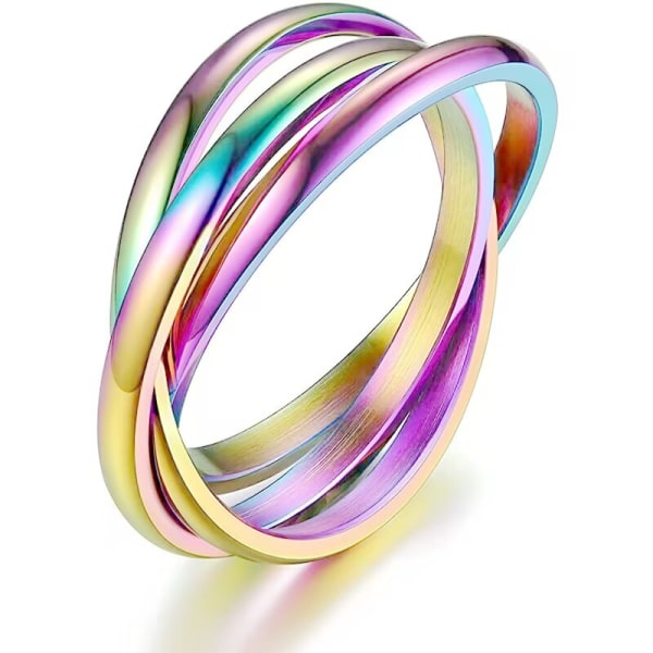 18K forgylt sammenlåsende rullende fidget-ring for angst for kvinner og menn, rustfritt stål/trefarget/regnbue/roségull/svart/gull stablet ring (10)