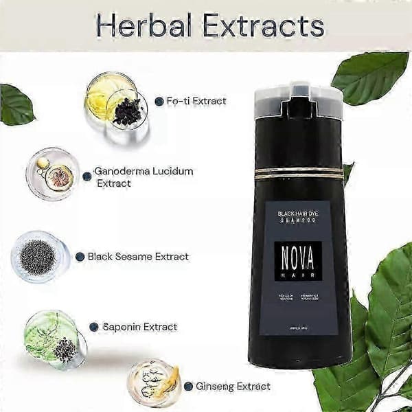 Nova Hårfarve Shampoo, Nova Hår Instant Farve Shampoo, Hårfarvningsshampoo til hår - HF (Sort)