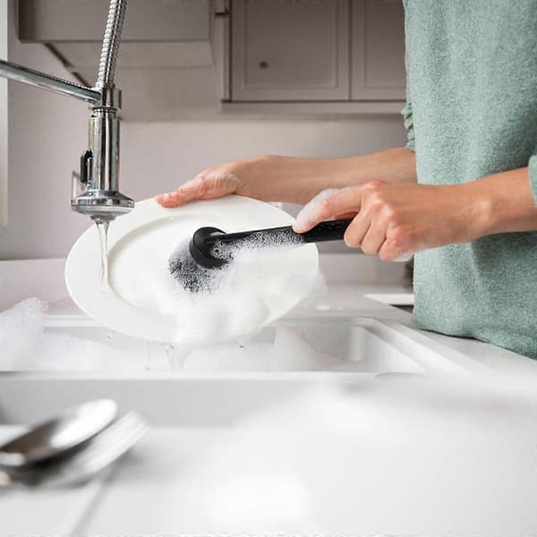 Køkken sæbedispenser med svampeholder sæt til vask, håndsæbe og opvaskemiddel dispenser med børste mat grå