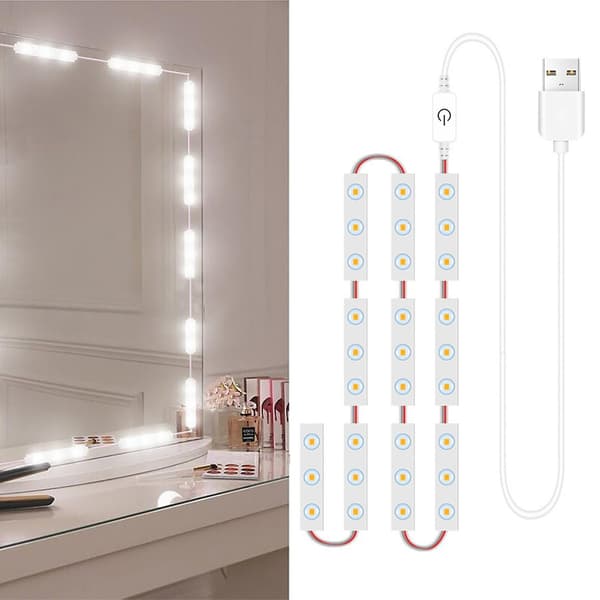 LED makeup mirror light with 42 LED beads, dimmable, touch control, suitable for both makeup and bathroom mirrors.