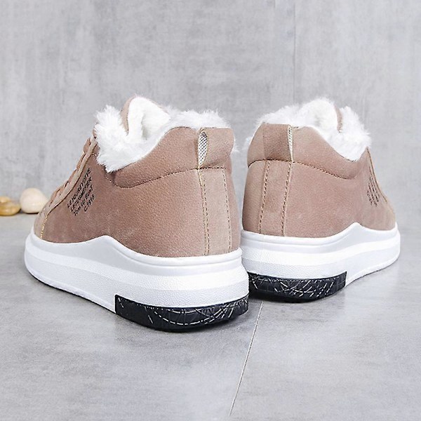 Damskor Varma Stövlar Casual Snörning Ankle Boots Utomhus Halksäkra Stövletter Vinter Beige 36
