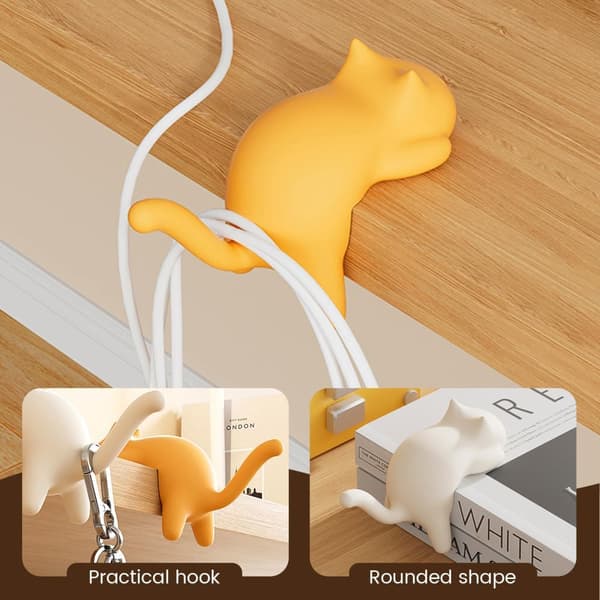 4-pack Cat Shaped Bag Hooks, Self-Adhesive Wall Hooks No Drilling, Sturdy Space-Saving Hangers for Handbag, Backpack, Office & Home