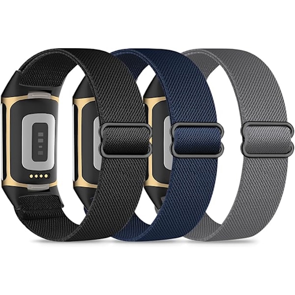 3 elastiska handledsband, kompatibla med Fitbit Charge 5/Fitbit Charge 6 armband för män och kvinnor, andningsbara och justerbara D