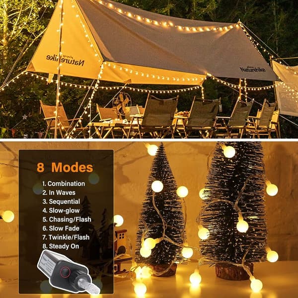 Globe String Lights, 10 Meter 100 LED String Lights with Plug, 8 Modes with Remote Control, Warm White Mini Lights