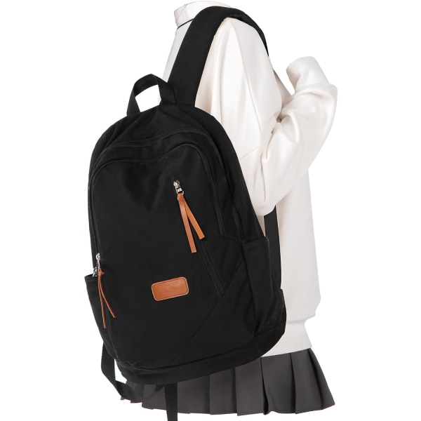 Enkel svart Shool-ryggsäck för tonårsflickor,Vattentät Middle School-bokväskor, Casual -dagarsäck för fritidsresor Canvas Estetisk College-ryggsäck