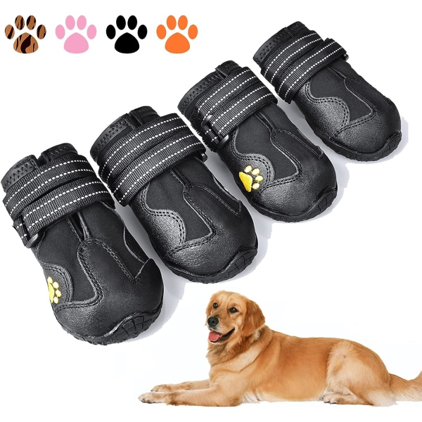 Boots,Waterproof Dog Shoes,Dog Booties with Reflective Rugged Anti-Slip Sole and Skid-Proof,Outdoor Dog Shoes for Medium Dogs 4Pcs-Size 8