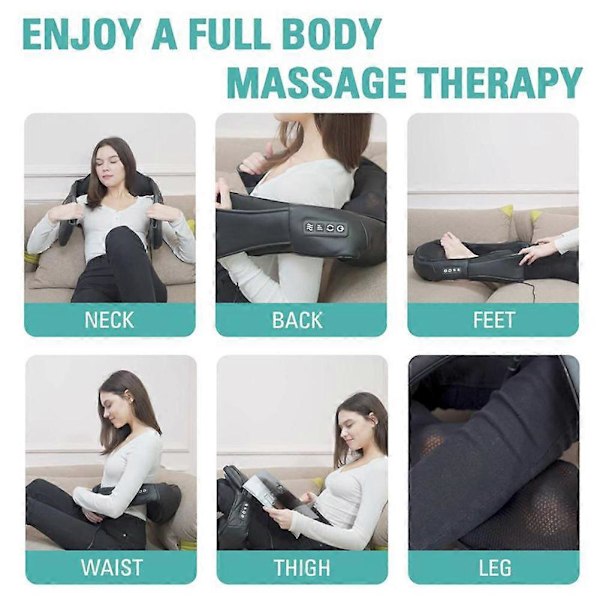 2025 Nakke- og Rygg Shiatsu Massasjeapparat med Varme for Hjemmekontor og Bilbruk - Elektrisk Massasjepute 3D Knaing for Muskel Smertelindring Grey Blue AU Plug