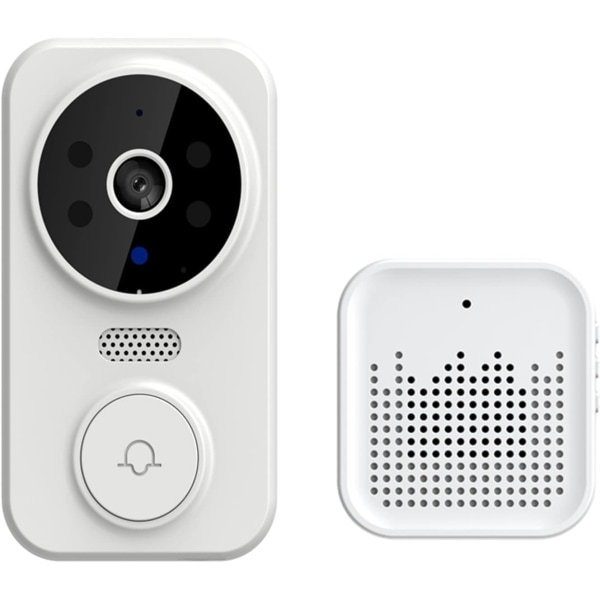 Trådlös smart videodörrklocka med ringsignal, Intercom HD Night Vision WiFi Uppladdningsbar säkerhetsdörrklocka trådlös, 2-vägsljud, APP-kontroll för Home White