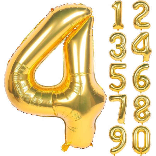 2 ST 40 tums guld digitala heliumfolie födelsedagsballonger (nummer 4, guld)