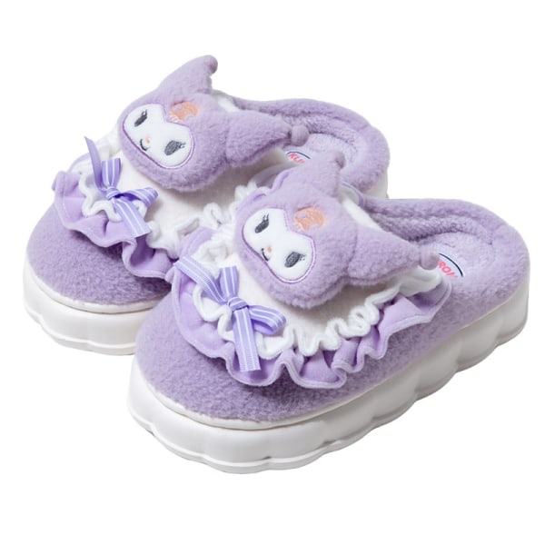 Kawaii Tofflor Cute Furry Slides - Cartoon Womens Four Seasons Home Cotton Tofflor Mute Indoor House Home Shoes For Women Invändig skolängd 24cm