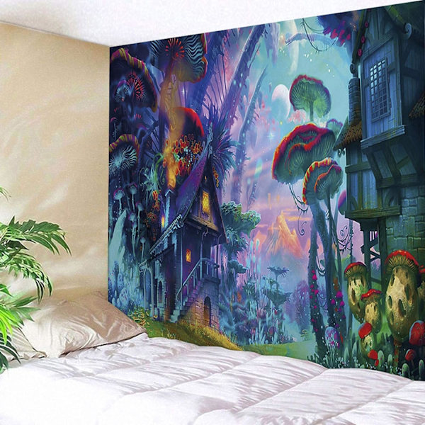 Trippy Forest Tapestry Väggbonad Svampsby Tapestry Magisk Värld Tapestry Hippie Tapestry Väggdekor för Sovrum (150x200cm)