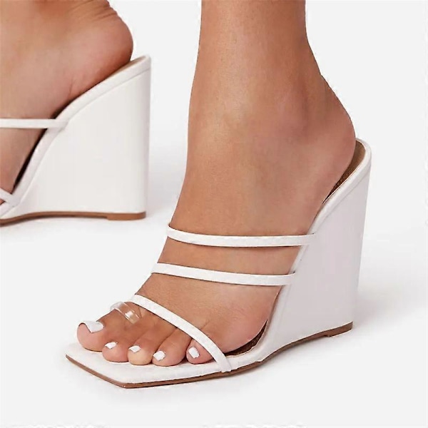 Avokärkiset slingback-sandaalit naisille, korkokengät, vapaa-ajan kengät, kesäiset rantatarvikkeet White 36