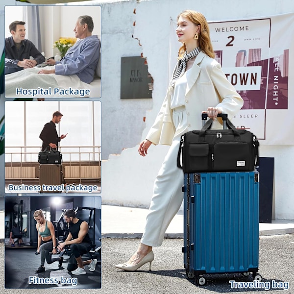 Sportsbag dame herre vanntett reiseveske med skoskap våtrom, stor kapasitet reiseveske gymbag svømmebag overnatting helg Ice blue