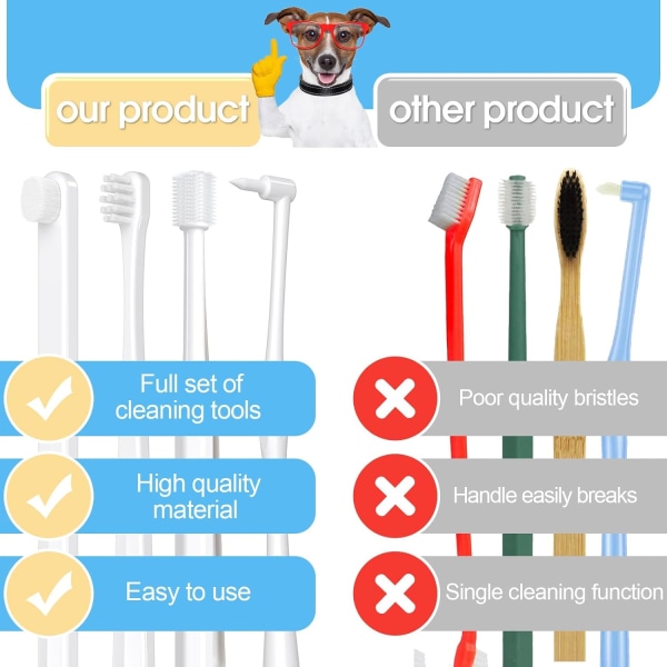 Cat Dog tandborstsats, lämplig för alla katter och hundar tandvård. Vita, mjuka borst, tillgodose alla rengöringsbehov, multifunktionell tandrengöring