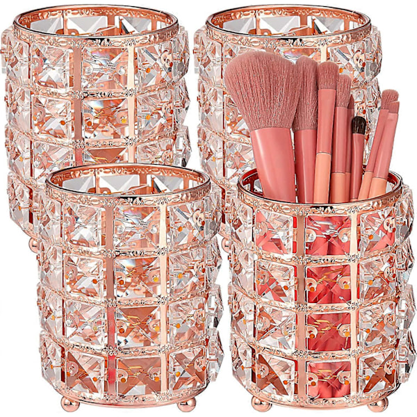 4-pack Kristall Makeupborste Organizer Bling Kosmetikhållare Pennskåp (Guld) rosegold