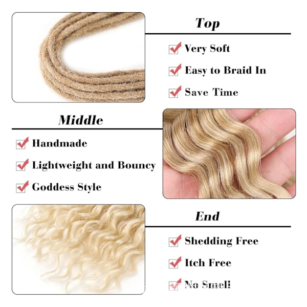 50 cm 10 Slingor/Förpackning Syntetiska Dreadlocks Förlängningar Dubbeländade Tunna 0,6 cm Virkad Flätning Hår Mjuka Dreads Reggae Hip-Hop Hippie Stil B