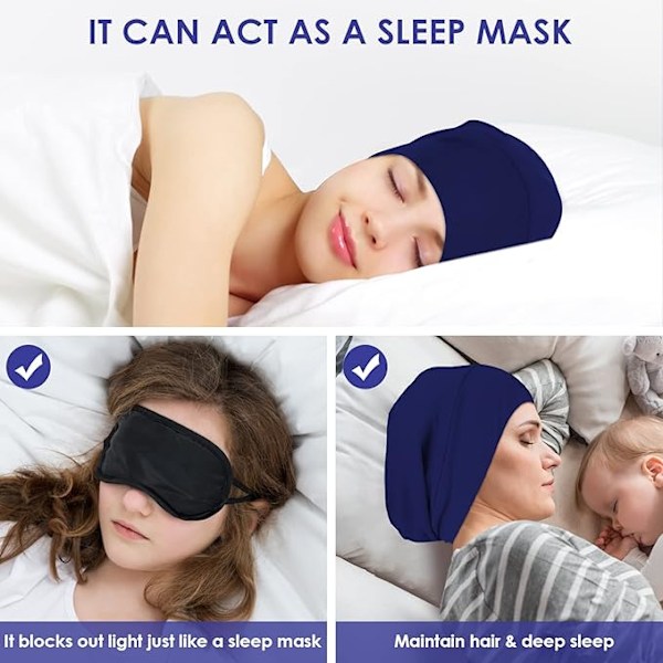 Sidenhatt, sovhatt, mjuk hårscarf, skyddande hatt, satinfordrad hatt, justerbar turban, mössa, sjuksköterskehatt, hatt för mediumlockigt och krusigt hår Dark blue