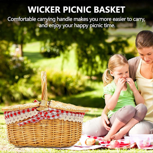 Picnic-kurv i landlig stil med lokk og håndtak & Linere for piknik, fester, bryllup