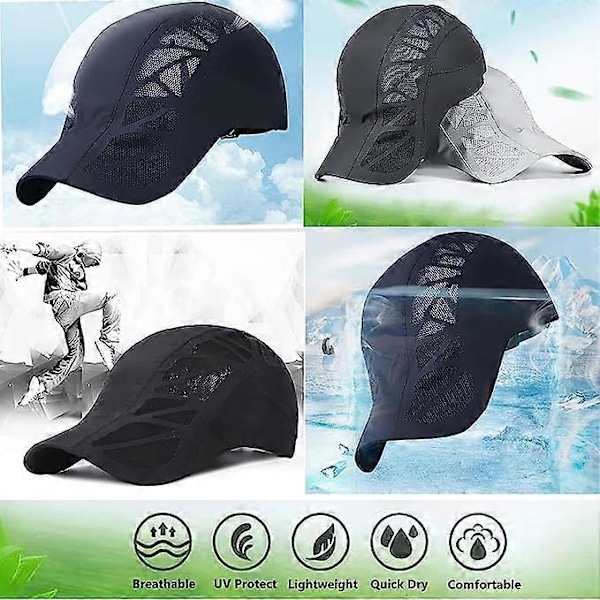 Herrar Peaked Cap, Flat Cap, Justerbar Snabbtorkande Mesh, Andningsbar Basker, Herrarnas Basker (Mörkgrå black