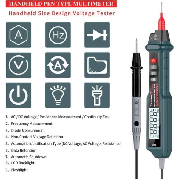 HANMATEK DM10 TRMS Digital Multimeter, AC/DC Strøm/Spænding Automatisk Multimetertester 4000