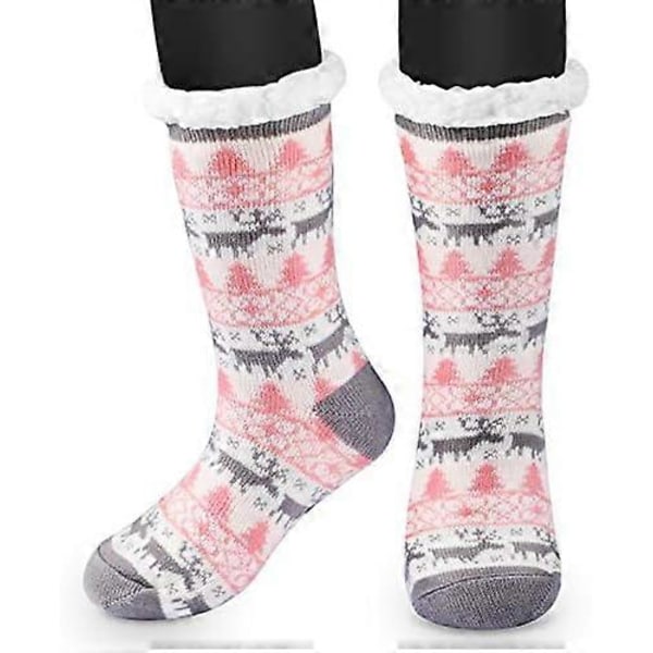 RenFox Toffelstrumpor, Vinter Dam Non-Slip, Vinter Bomullsstrumpor Sloth Fleecefodrade Toffelstrumpor, Mjuka Mysiga Bomullsstrumpor för Kvinnor Flickor Chri