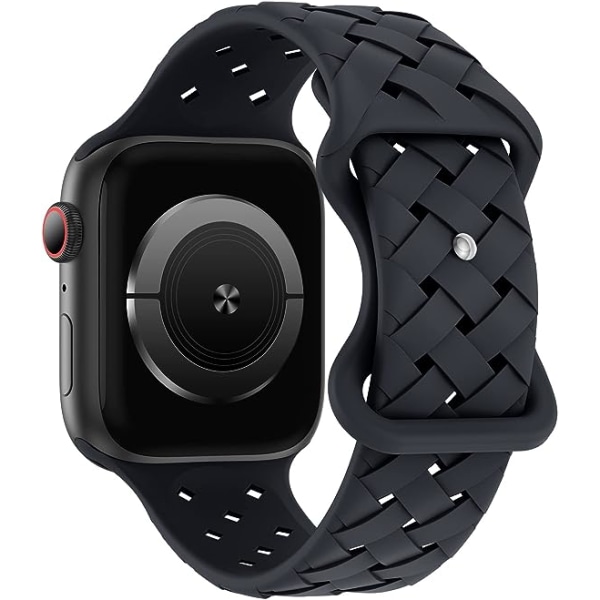 Silikonflätade vävband Kompatibel med Apple Watch 42mm 44mm 45mm 49mm, ersättningssilikon sportrem för kvinnor män-midnatt