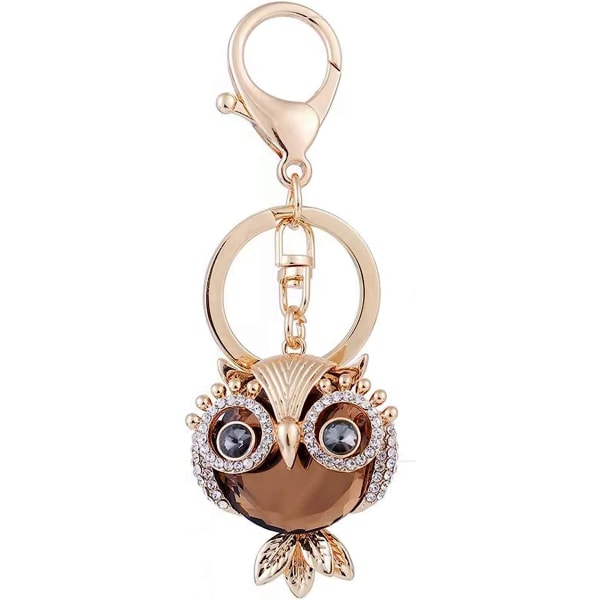 Personality Owl Keychain Key, Handbag Purse Hanging Charms with Carabiner Clip,Decoration Key Ring Fob Pendant Jewelry (BROWN)